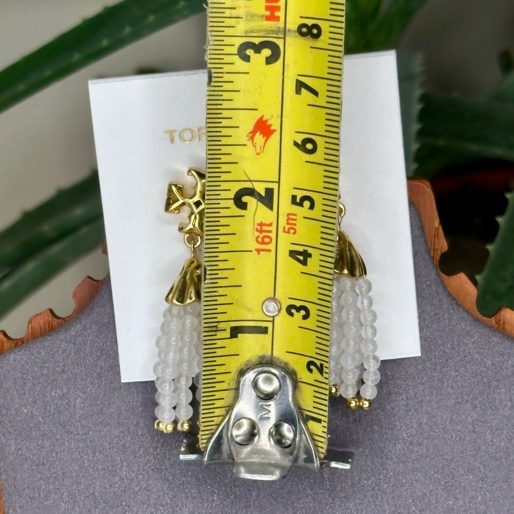 Tory Burch Roxanne Tassel Earrings Gold-Plated Brass Clear Beaded Drop 2.25” - Picture 8 of 8